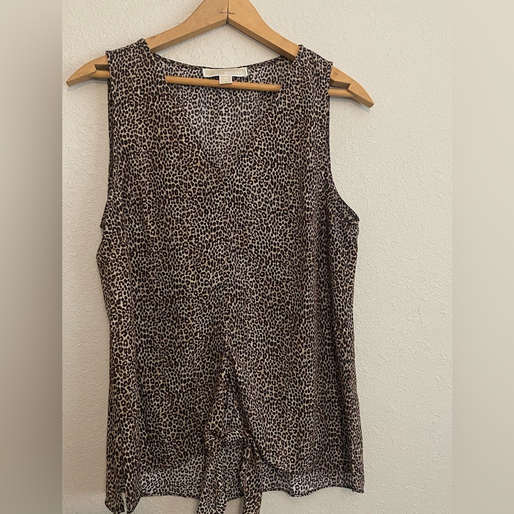 MICHAEL KORS Women’s Sleeveless V- neck Leopard Print Blouse W/ Tie Size Medium